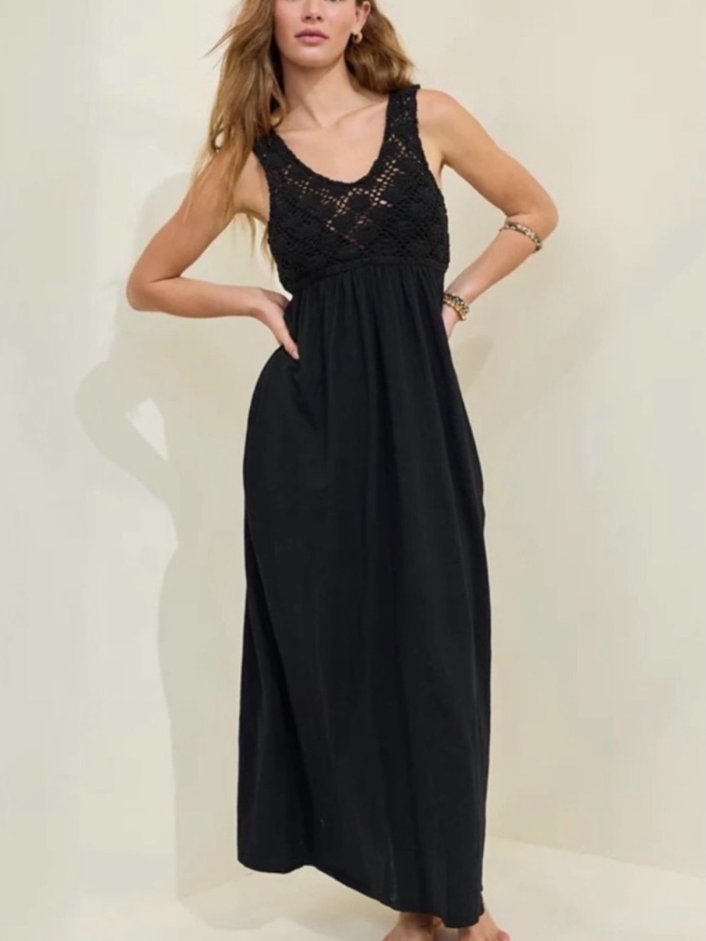 AERIE Crochet Top Maxi Dress in Black